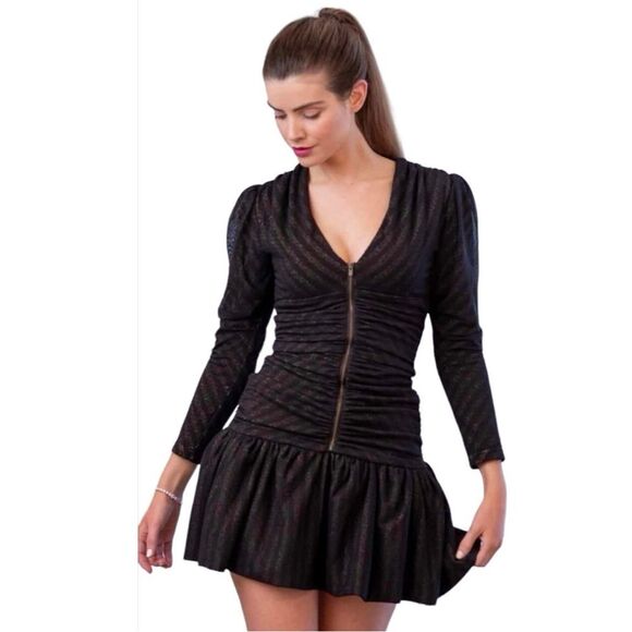 Maje Ralone Mesh Polka-Dot Metallic Flecked Striped Dress, NWT, Size 1 S - Picture 8 of 16